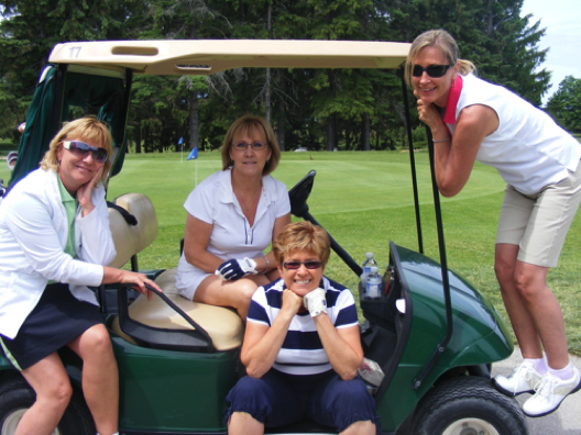 The "Back for the Future" WDSS reunion golf tournament Walkerton area foursome of Colleen "Cork" Fell, Kathy Weiler, Marg Lang and Angie Graf were all smiles in placing 2nd in the ladies flight, shooting 41 (+5). Marg, from Chepstow, unleashed a beautiful tee shot on hole #6 that won the "closest to the pin" competition and resulted in the ladies notching a birdy on the hole at the Walkerton Golf & Curling Club.